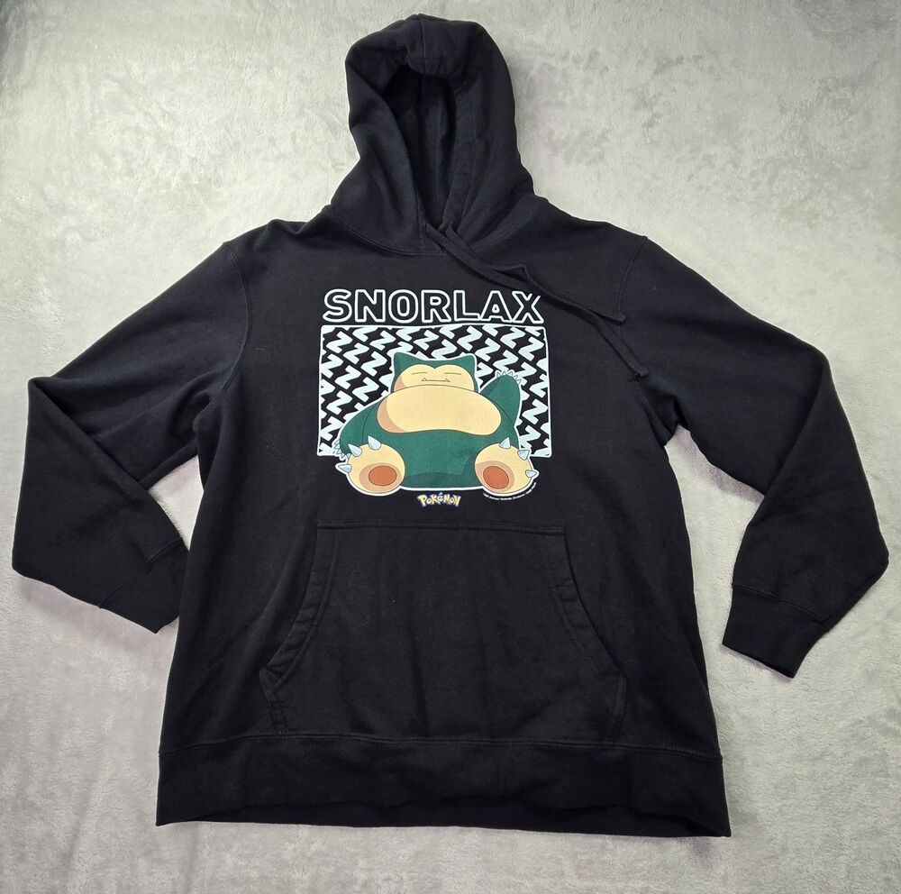 Pokemon Men’s Snorlax Hoodie Hooded Sweatshirt Black Large Nintendo 2021